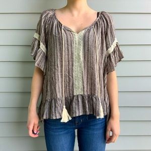FRANCESCAS V Neck Indie Boho Top w/ Tassels